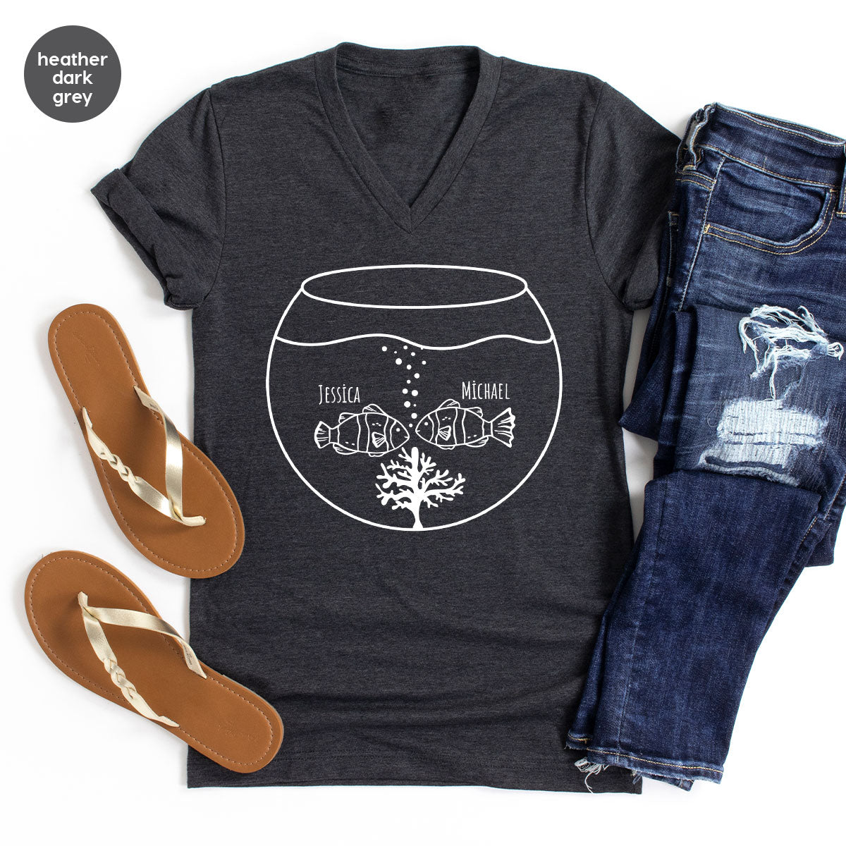 Fish Couple Shirt, Custom Name Shirt, Name on Couple Fish T-Shirt, Gift for Couples