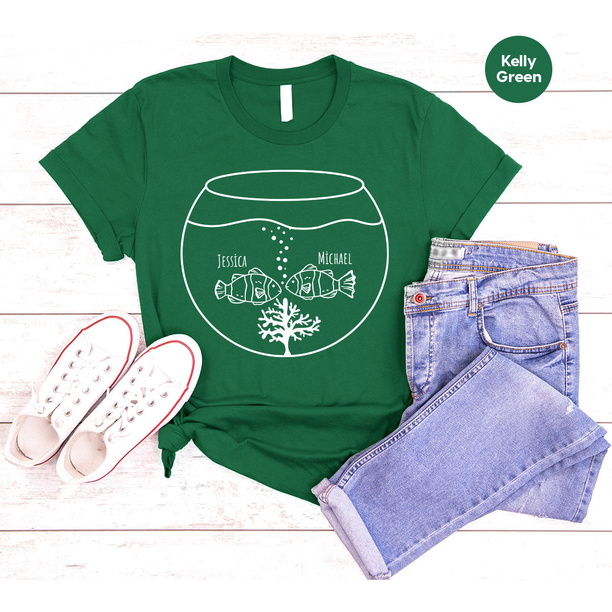 Fish Couple Shirt, Custom Name Shirt, Name on Couple Fish T-Shirt, Gift for Couples