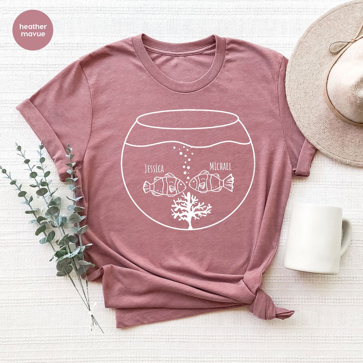 Fish Couple Shirt, Custom Name Shirt, Name on Couple Fish T-Shirt, Gift for Couples