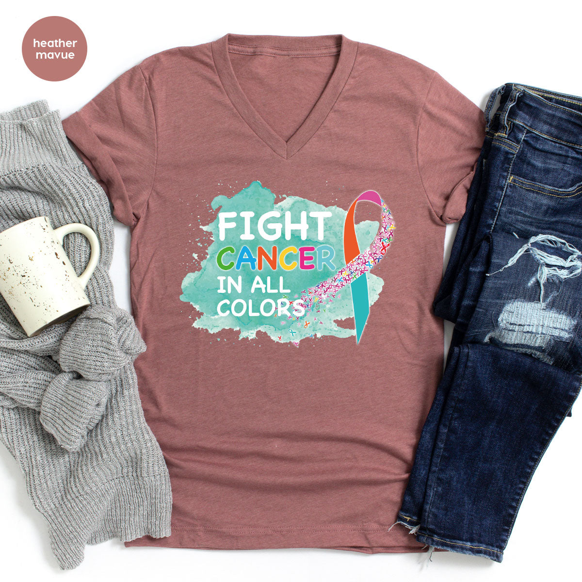 Fight Against Cancer Shirt, Cancer Warrior T-Shirt, Fight Cancer With All Colors Shirt