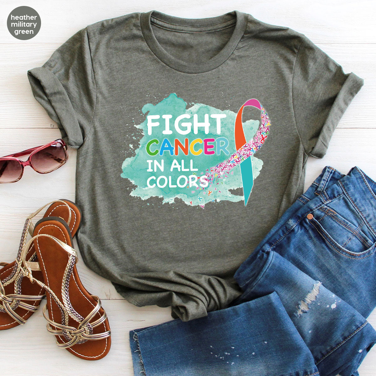 Fight Against Cancer Shirt, Cancer Warrior T-Shirt, Fight Cancer With All Colors Shirt