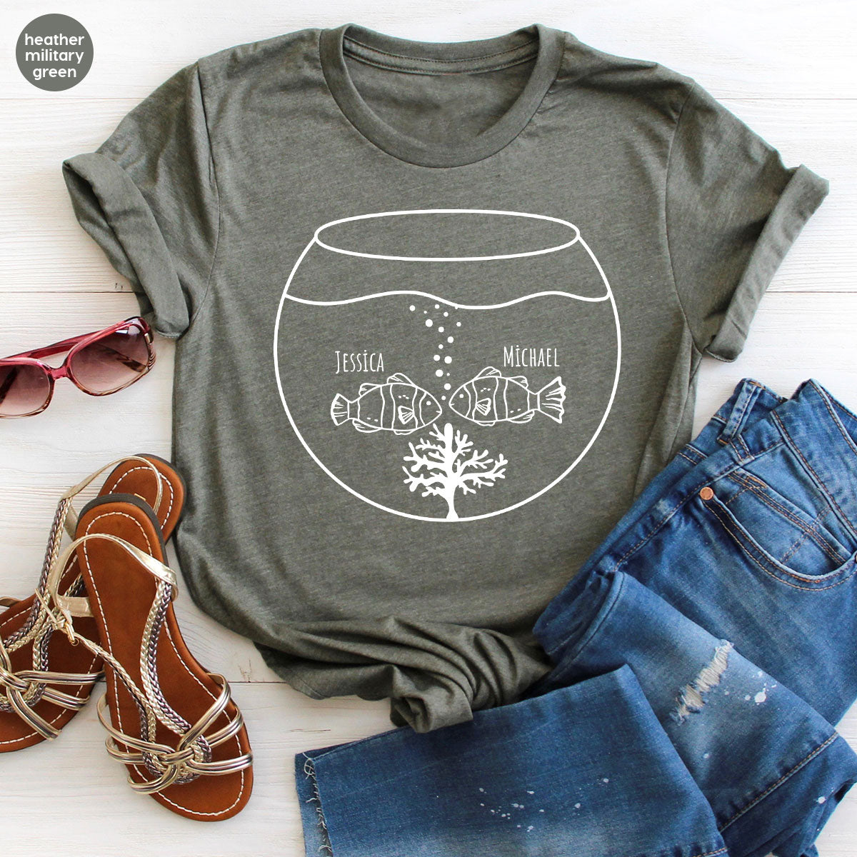 Fish Couple Shirt, Custom Name Shirt, Name on Couple Fish T-Shirt, Gift for Couples