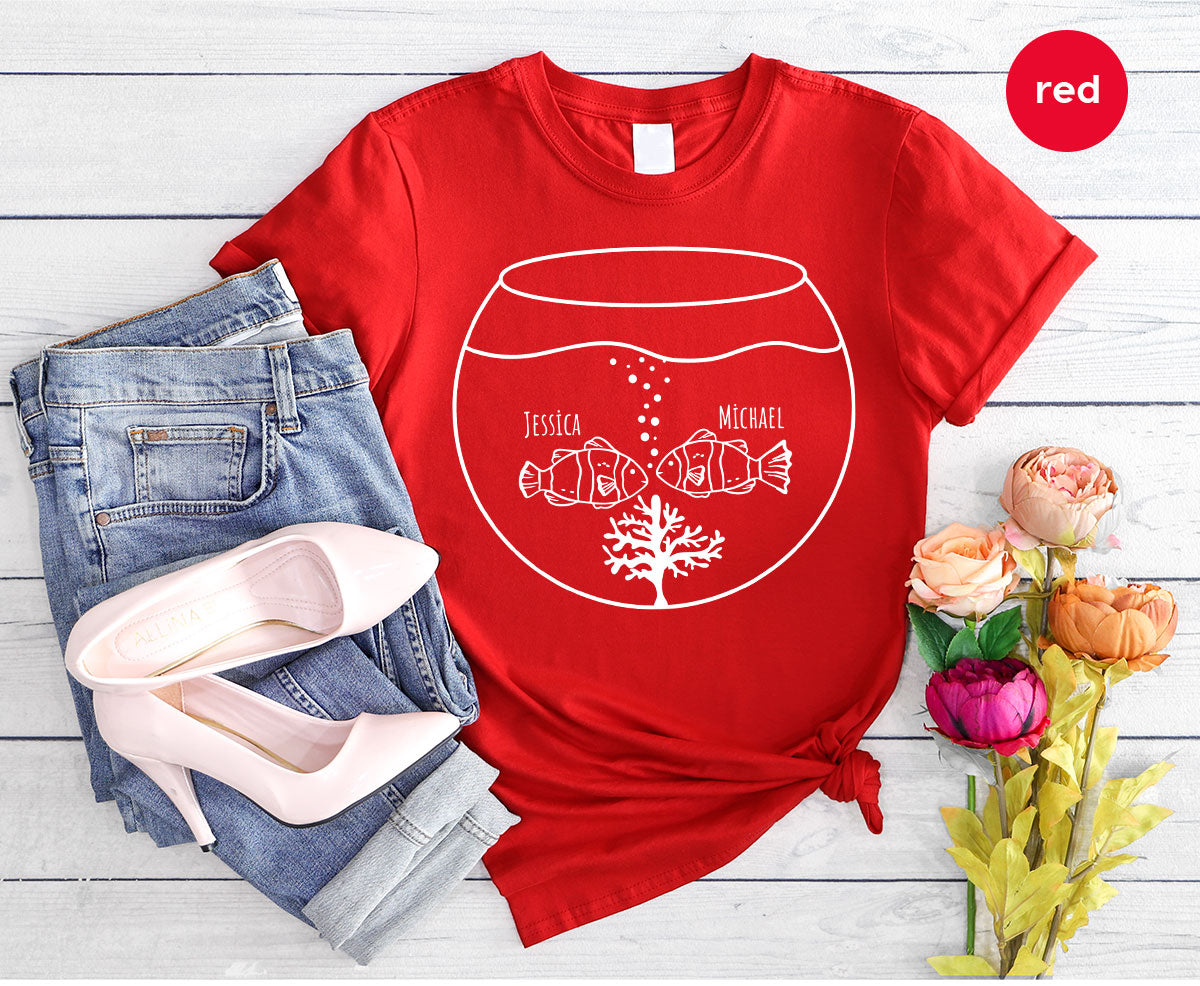 Fish Couple Shirt, Custom Name Shirt, Name on Couple Fish T-Shirt, Gift for Couples