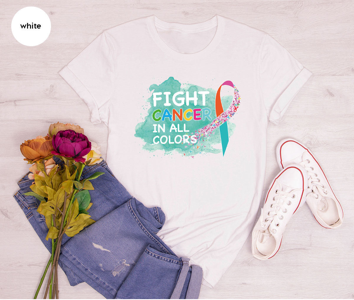 Fight Against Cancer Shirt, Cancer Warrior T-Shirt, Fight Cancer With All Colors Shirt