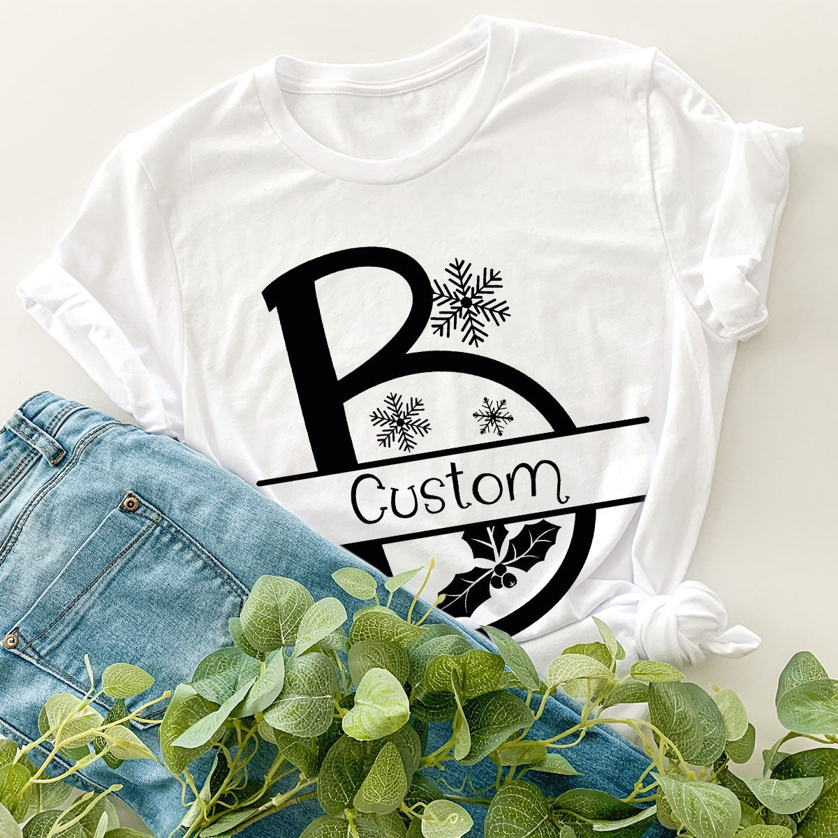 Custom Christmas T-Shirt, White Peach Design Shirt, Christmas Personalized Shirt