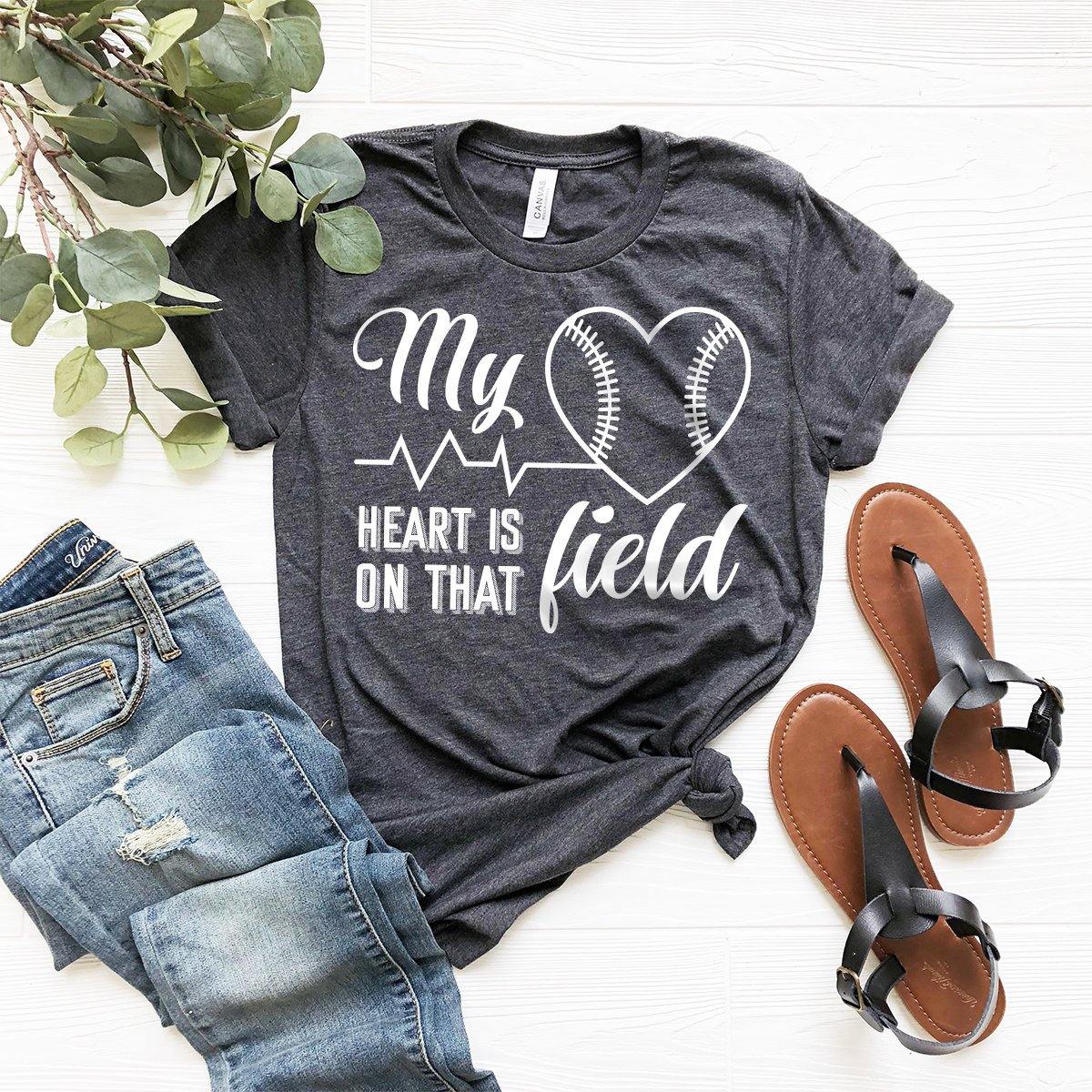 My Heart Is On That Field Baseball Shirt, Baseball T-Shirt, Baseball Mom Shirt, Baseball Lover Gift, Baseball With Heartbeat Shirt - Fastdeliverytees.com