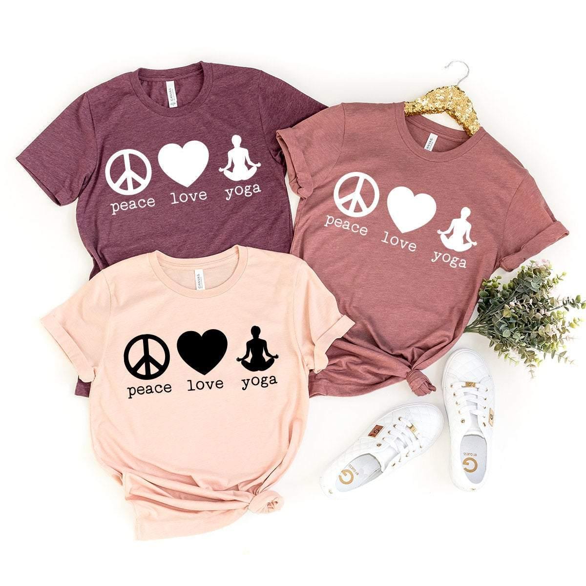 Peace Love Yoga Tee, Yoga Shirt, Meditation Shirt, Yoga T-Shirt, Yoga Lover Shirt, Inspirational Shirt, Yoga Tee, Yoga Gift, Meditation Tee - Fastdeliverytees.com