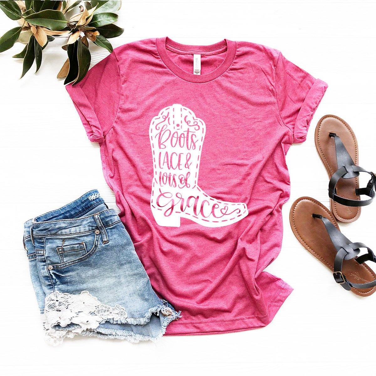 Western Girl Shirt, Country Girl Shirt, Southern Girl Shirt, Boots Lace And Lots Of Grace Shirt, Cowgirl Boots Shirt, Southern Shirt - Fastdeliverytees.com