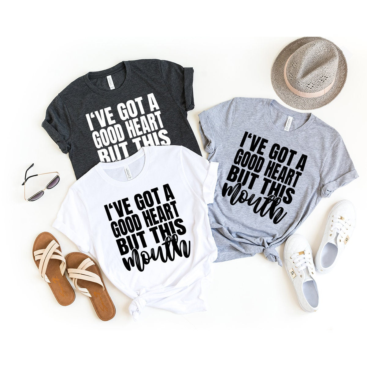 I've Got A Good Heart But This Mouth T-Shirt, Good Heart Tshirt, Sarcastic Shirt, Mothers Day Shirt, Sassy Quote Shirt, Cuss Words Shirt - Fastdeliverytees.com