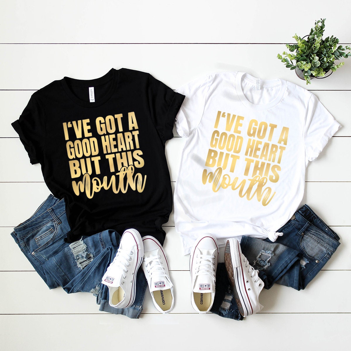 I've Got A Good Heart But This Mouth T-Shirt, Good Heart Tshirt, Sarcastic Shirt, Mothers Day Shirt, Sassy Quote Shirt, Cuss Words Shirt - Fastdeliverytees.com