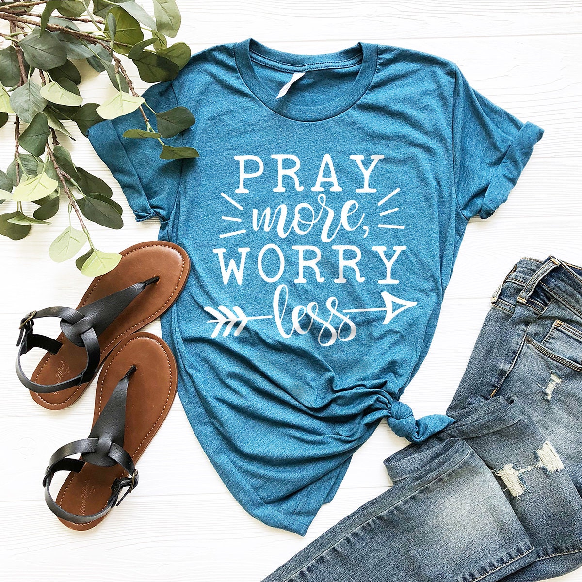 Pray More Worry Less Shirt, Jesus Shirt, Pray Shirt, Church Shirt, Prayer T-Shirt, Christian Shirt, Faith Shirt, Cute Christian Tee - Fastdeliverytees.com