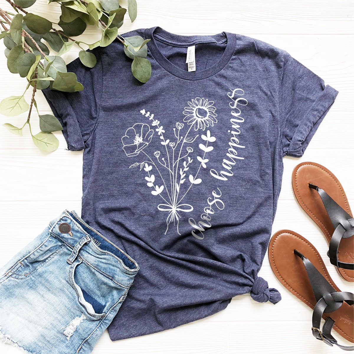 Choose Happiness T-Shirt, Flower Girls Shirt, Wildflower Shirt, Boho Shirt, Positive Shirt, Inspirational Shirt, Happy Shirt - Fastdeliverytees.com