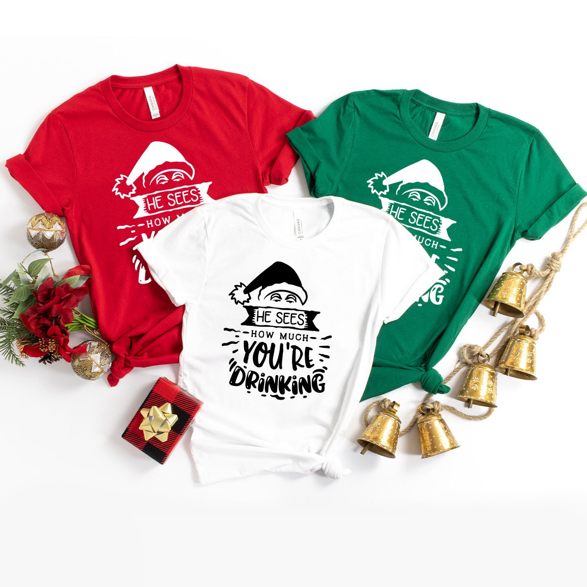 Funny Christmas Shirts, He Sees You When Youre Drinking He Knows Your Booze Intake Shirt, Drinking Shirt, Christmas 2022 Party Shirt - Fastdeliverytees.com