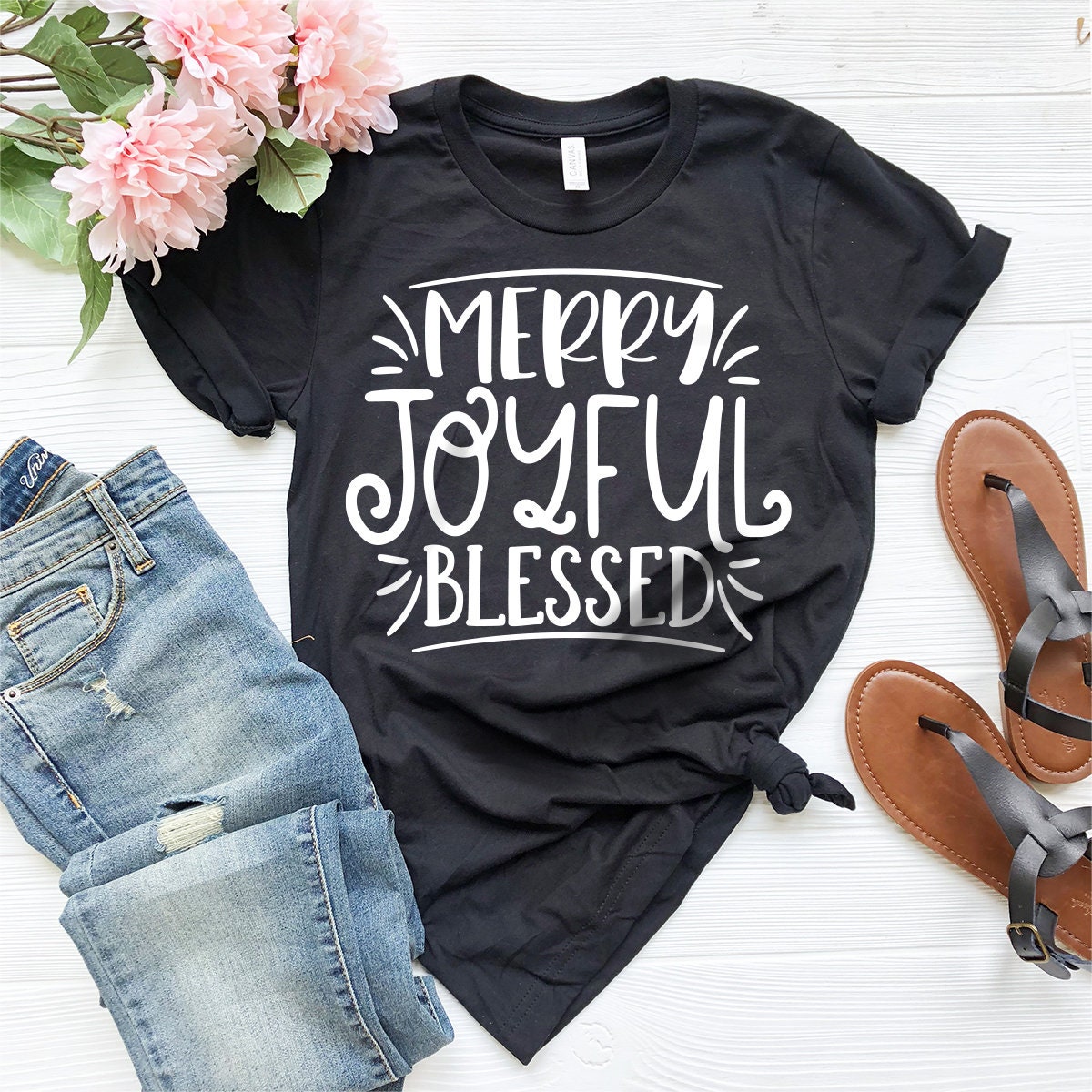 Merry Joyful Blessed Tee, Christmas Shirts, Christmas T-Shirt, Gift For Christmas, Funny Christmas Tee, Xmas Winter Shirt, Holiday T Shirt - Fastdeliverytees.com