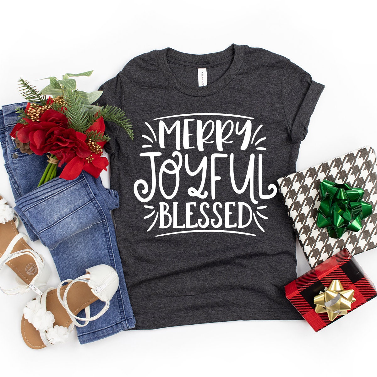 Merry Joyful Blessed Tee, Christmas Shirts, Christmas T-Shirt, Gift For Christmas, Funny Christmas Tee, Xmas Winter Shirt, Holiday T Shirt - Fastdeliverytees.com