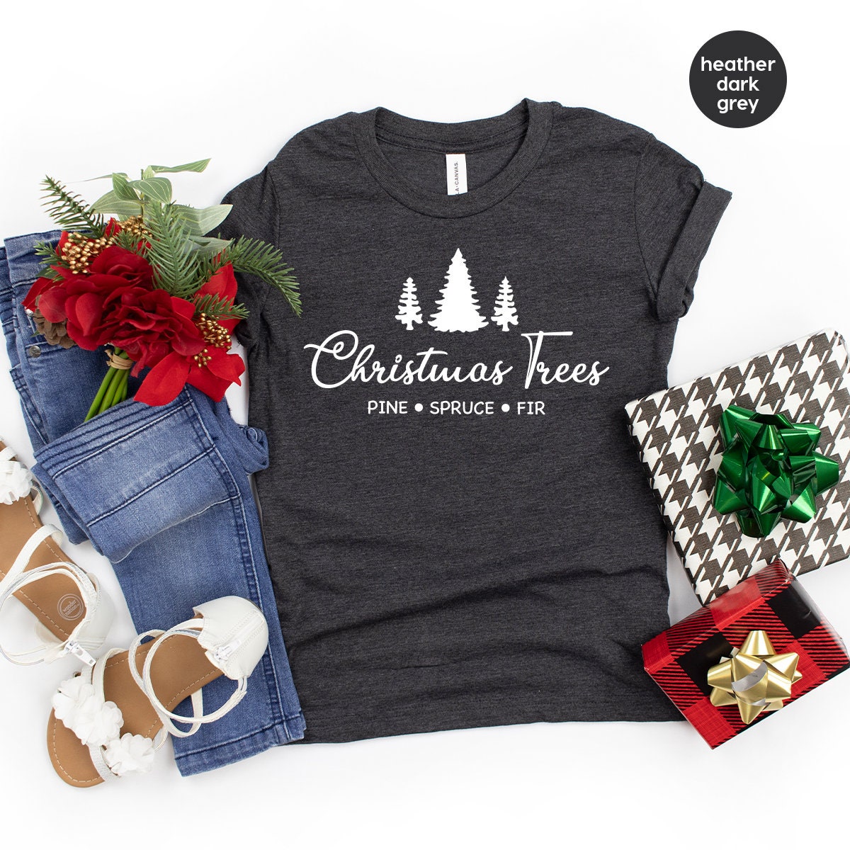 Christmas T Shirt, Christmas Tree Tee, Pine Spruce Fir Shirt, Christmas Vacation Shirt, Christmas Gift, Holiday Shirt, Women's Christmas Tee - Fastdeliverytees.com