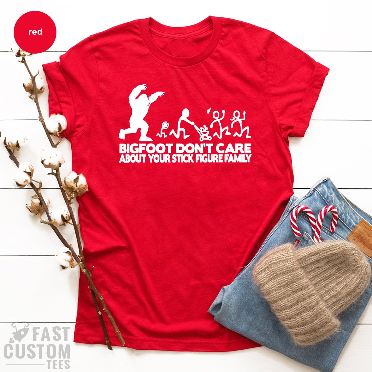 Funny Family Shirt, Big Foot T Shirt, Family Gifts, Bigfoot Doesn't Care Your Stick Family Figure Family Tee, Sasquatch TShirt - Fastdeliverytees.com