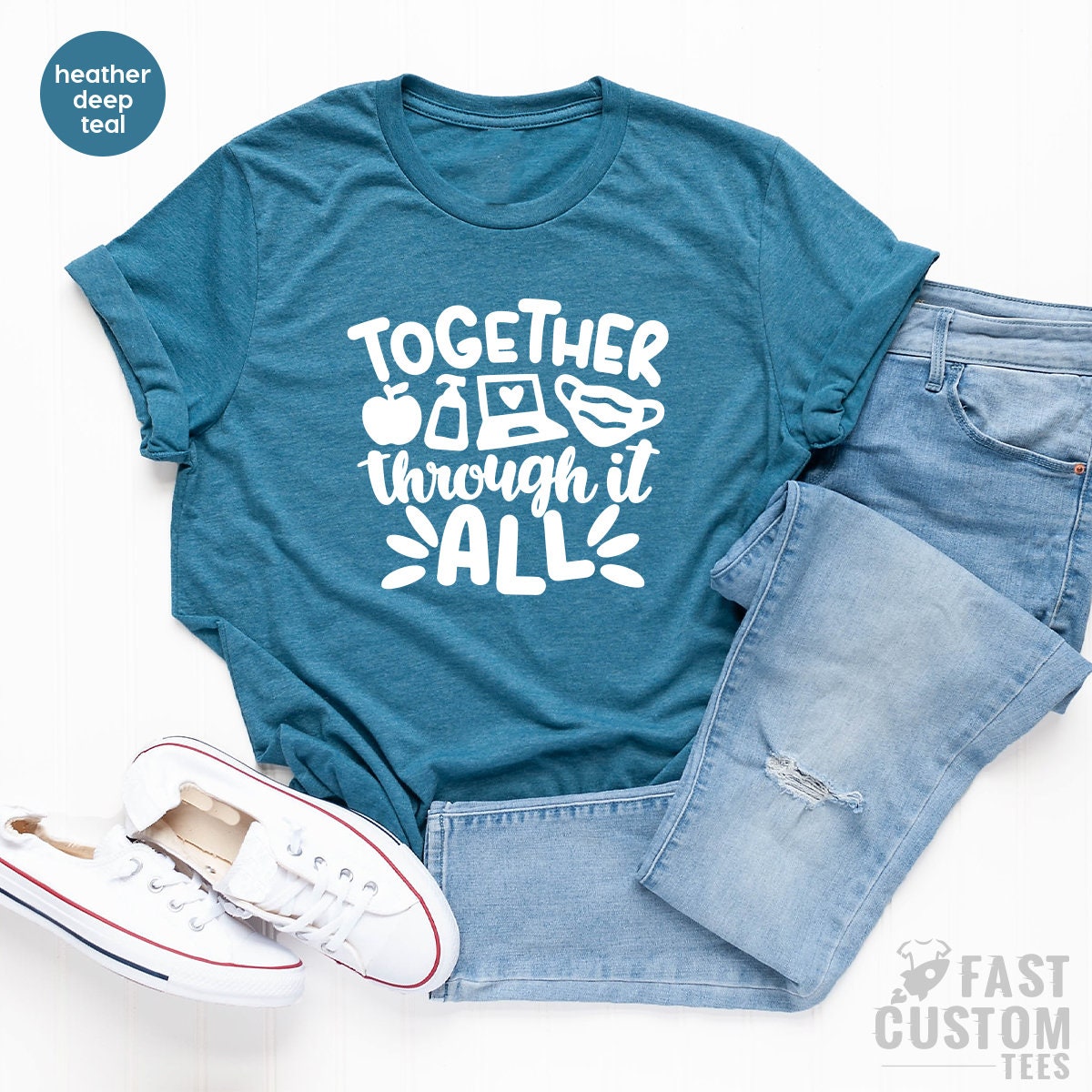 Online School Tee, Together Through It All, Distance Learning Tee, Gift For Teachers, Funny Teacher Tee, Teacher Gift - Fastdeliverytees.com