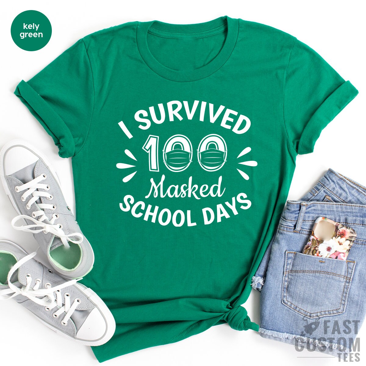 Teacher TShirt, I Survived 100 Masked School Days, Back To Schooling Teacher Shirt - Fastdeliverytees.com