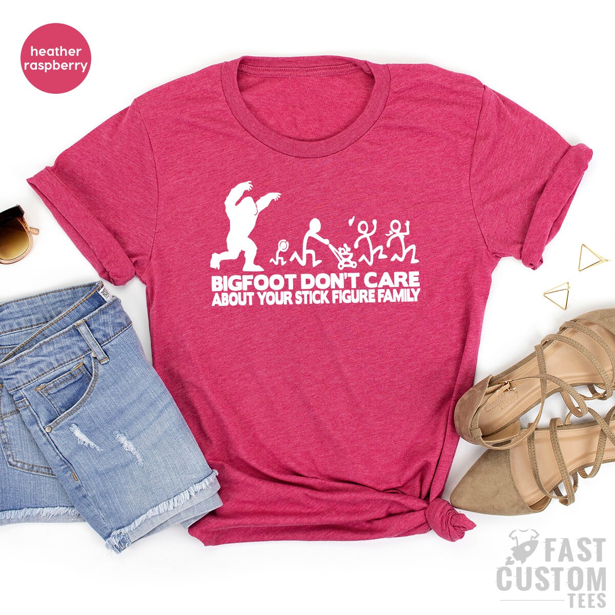 Funny Family Shirt, Big Foot T Shirt, Family Gifts, Bigfoot Doesn't Care Your Stick Family Figure Family Tee, Sasquatch TShirt - Fastdeliverytees.com