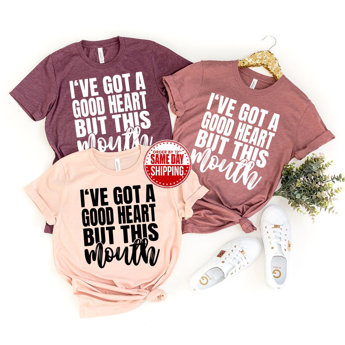 I've Got A Good Heart But This Mouth T-Shirt, Good Heart Tshirt, Sarcastic Shirt, Mothers Day Shirt, Sassy Quote Shirt, Cuss Words Shirt - Fastdeliverytees.com