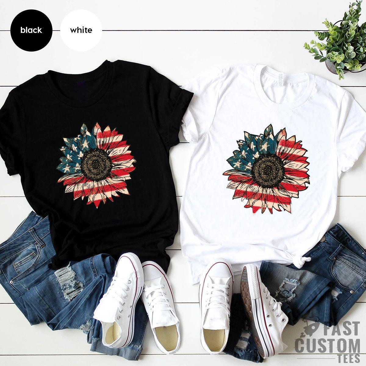 America Sunflower Shirt, USA Flag Flower T Shirt, Gift For American, 4th Of July Flag Graphic T-Shirt, Freedom TShirt, Independence Shirt - Fastdeliverytees.com