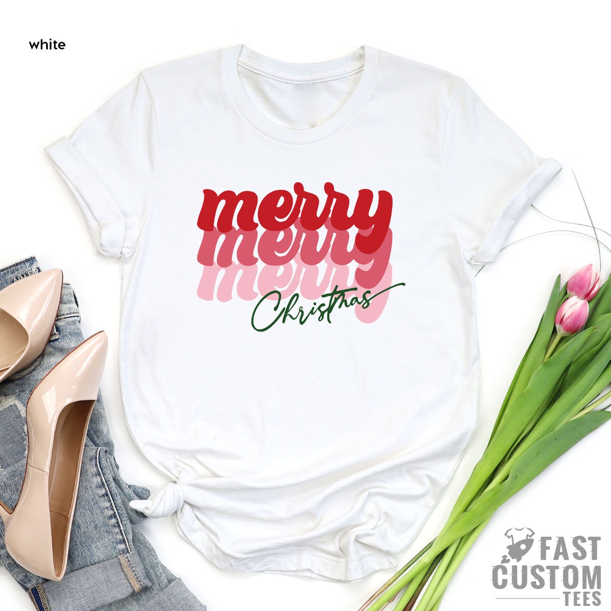 Christmas T-shirt, Christmas Women T-Shirt, Women Christmas Gift, Merry Shirt, Cute Christmas Tee, Family Christmas Shirt, Merry Merry Tee - Fastdeliverytees.com