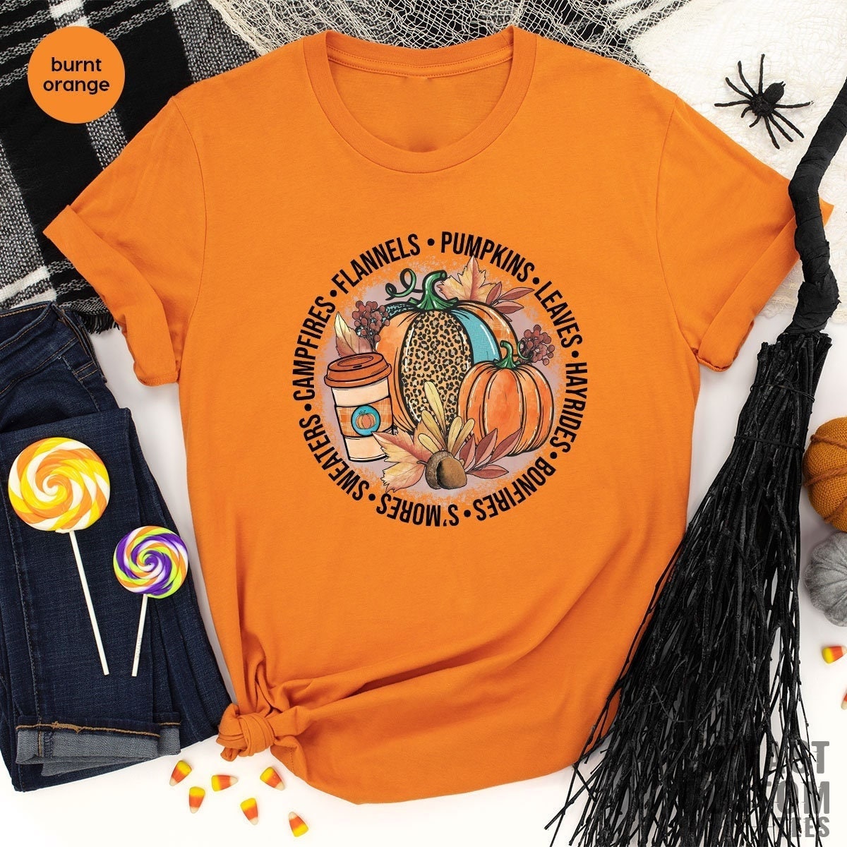 Hay Rides Bon Fires S’mores Sweaters Campfires Flannels Pumpkins Leaves Shirt, Fall T-shirt, Thanksgiving Autumn Shirt, Women Graphic Tee - Fastdeliverytees.com