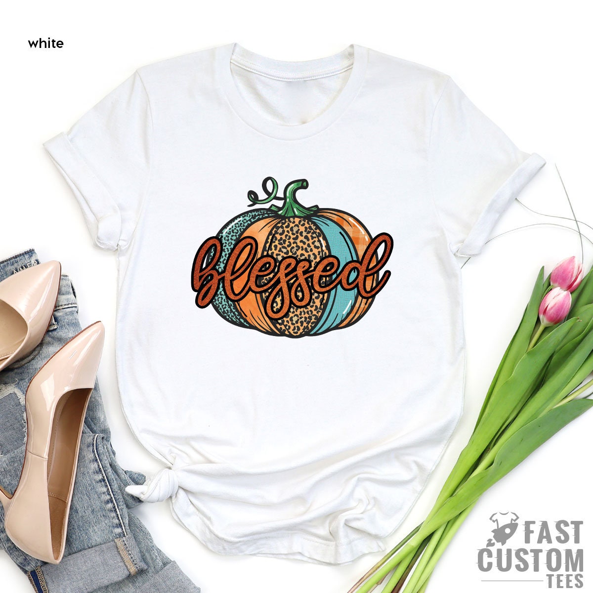 Thanksgiving Shirt, Blessed Thanksgiving Gift, Thanksgiving Tee for Women, Pumpkin T-Shirt, Fall Shirts For Women, Women Thankful T-shirt - Fastdeliverytees.com