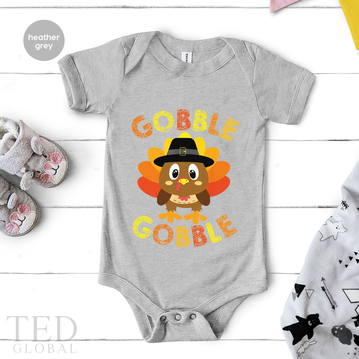 Cute Thanksgiving Gobble Gobble Baby Gift, Funny Turkey Baby Shower Gift, Fall Season Turkey New Baby Onesie, Bodysuits Kid Toddler Clothes - Fastdeliverytees.com