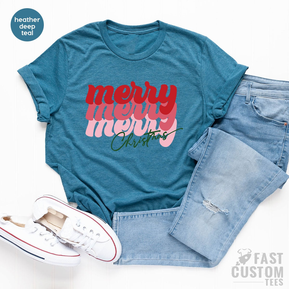 Christmas T-shirt, Christmas Women T-Shirt, Women Christmas Gift, Merry Shirt, Cute Christmas Tee, Family Christmas Shirt, Merry Merry Tee - Fastdeliverytees.com