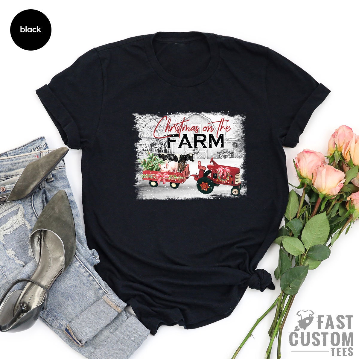 Christmas on the Farm T-shirt, Christmas Women T-Shirt, Women Christmas Gift, Farm Christmas Shirt, Xmas Gift, Cute Family Christmas Tee - Fastdeliverytees.com