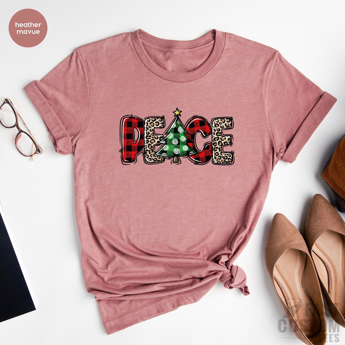 Christmas T-Shirt, Merry Peace Shirt, Women Christmas Tree T-shirt, Christmas Gift, Cute Christmas Tee, Family Christmas Shirt, Merry Tee - Fastdeliverytees.com