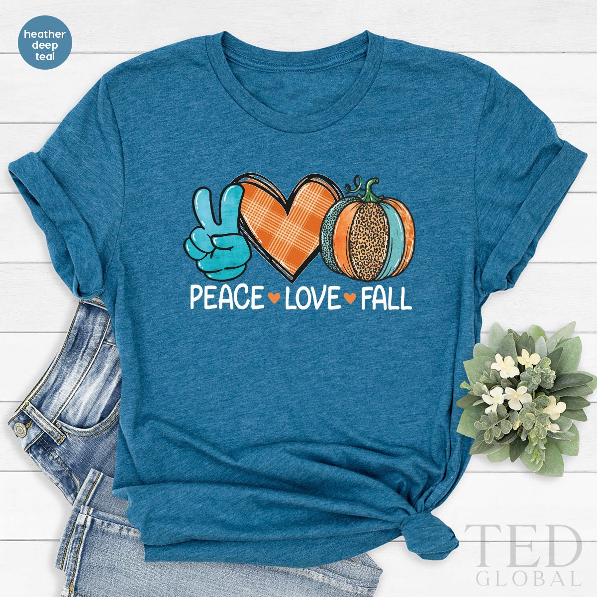 Cute Peace Love Fall T-Shirt, Family Thanksgiving T Shirt, Funny Thanksgiving Shirts, Pumpkin Season Shirt, Fall TShirt, Thanksgiving Gift - Fastdeliverytees.com