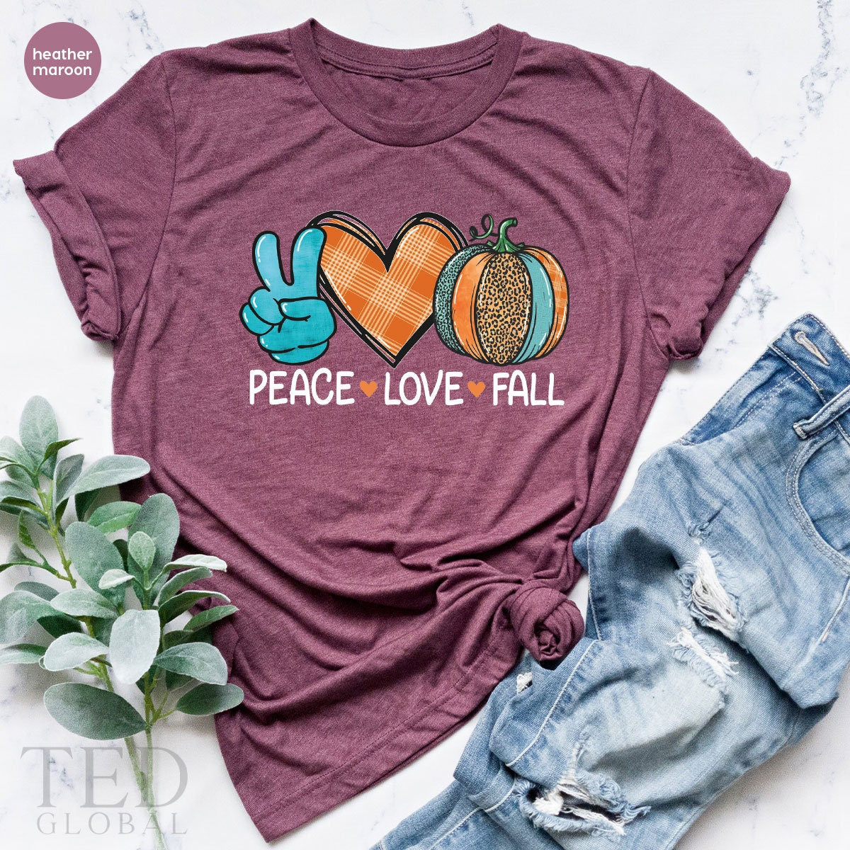 Cute Peace Love Fall T-Shirt, Family Thanksgiving T Shirt, Funny Thanksgiving Shirts, Pumpkin Season Shirt, Fall TShirt, Thanksgiving Gift - Fastdeliverytees.com