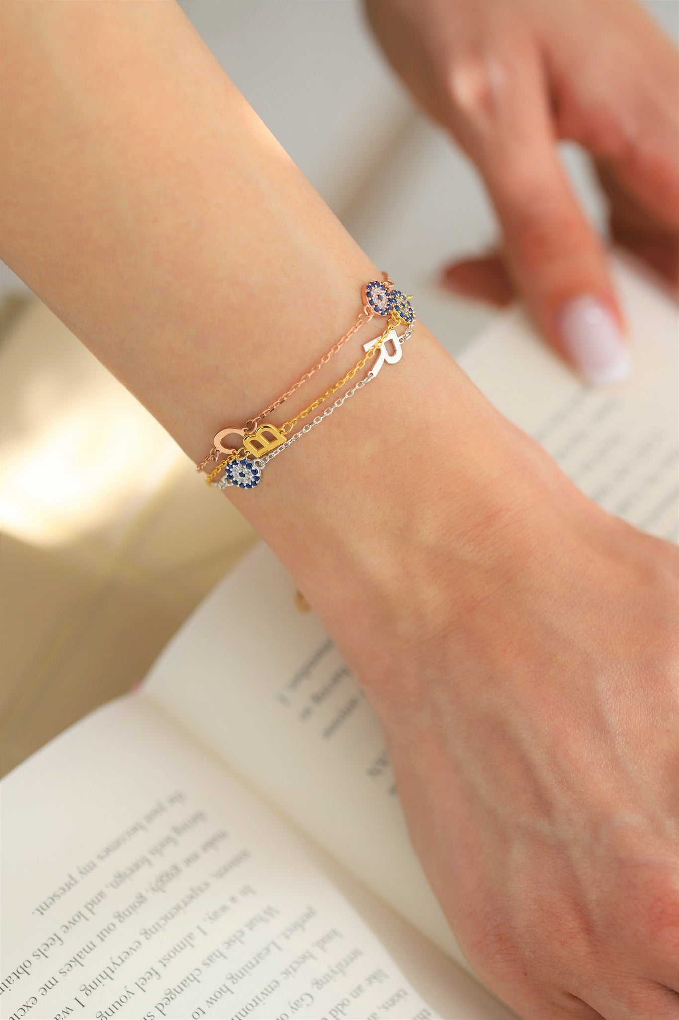 Personalized Evil Eye Bracelet, Dainty Letter Bracelet, Mothers Day Gift, Custom Initial Bracelet, Jewelry For Mom, Minimalist Bracelet