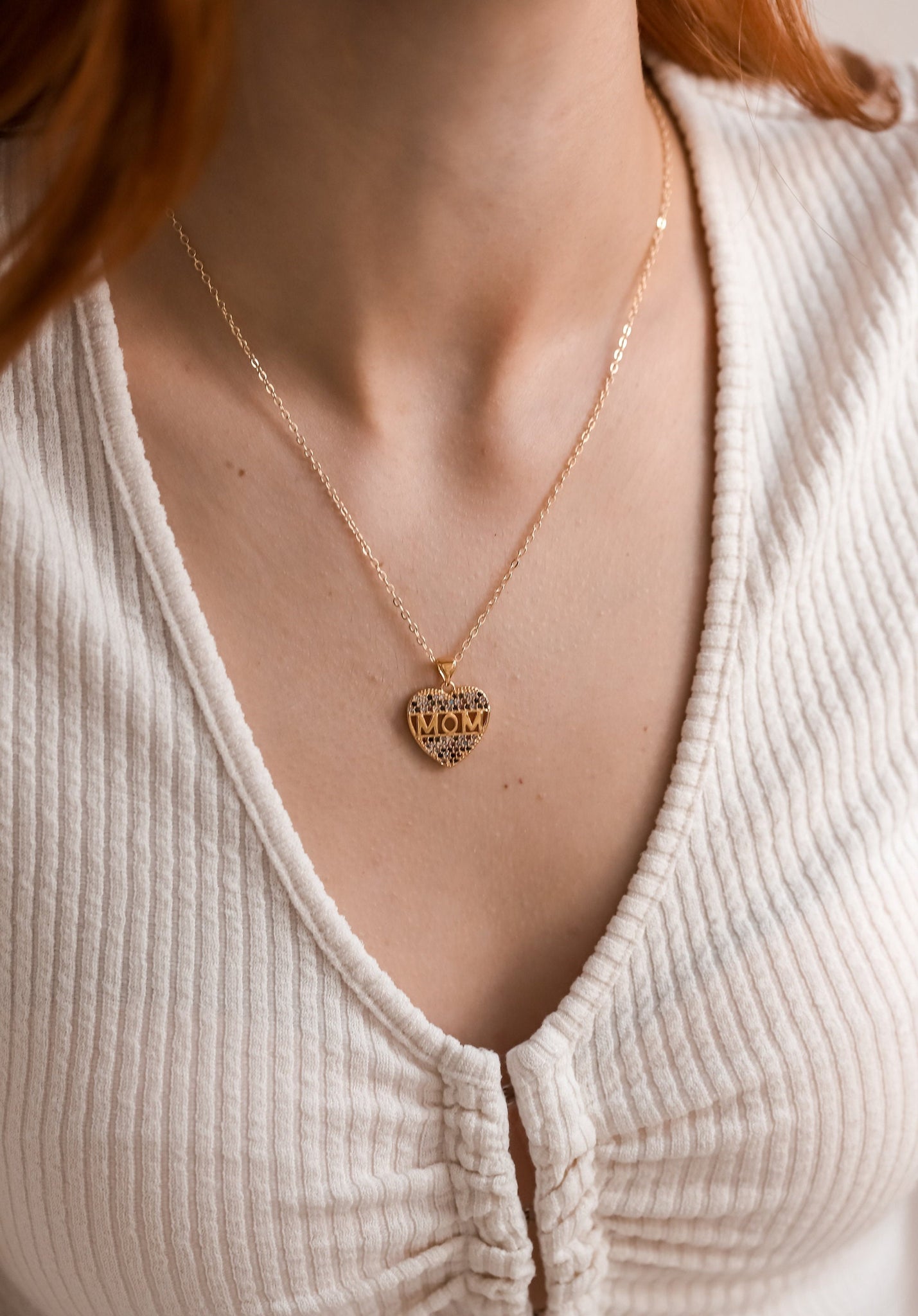 Heart Mom Necklace, 18K Gold, Colorful Zirconia Necklace, Mom Jewelry, Dainty Necklace, Mothers Day Gift, Minimalist Everyday Necklace