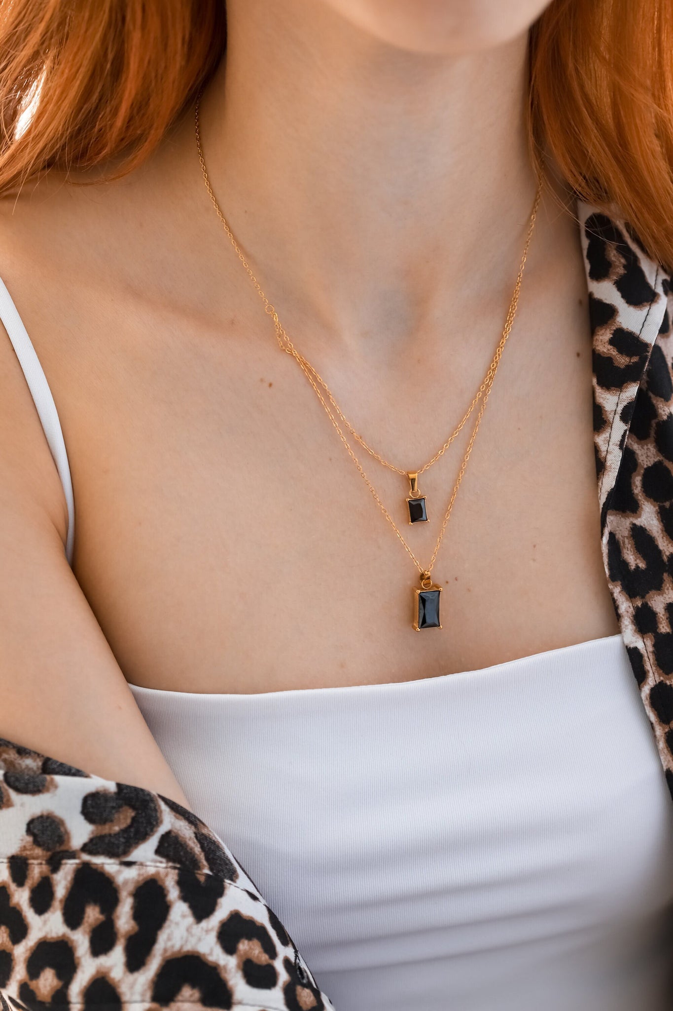 Black Stone Layered Necklace, 18K Gold, Double Layer Necklace, Dainty Necklace, Black Stone Pendant, Waterproof Necklace, Necklace For Mom