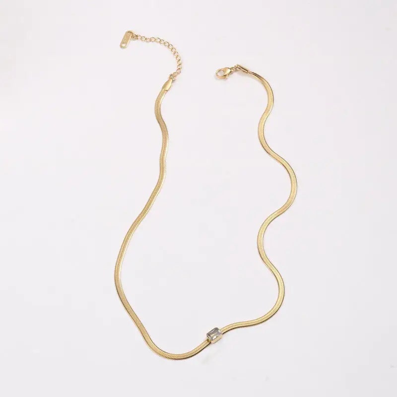 Crystal Rectangle Necklace, 18K Gold, Gift For Mom, Snake Chain Necklace, Crystal Pendant, Gift For Her, Dainty Necklace, Zirconia Necklace