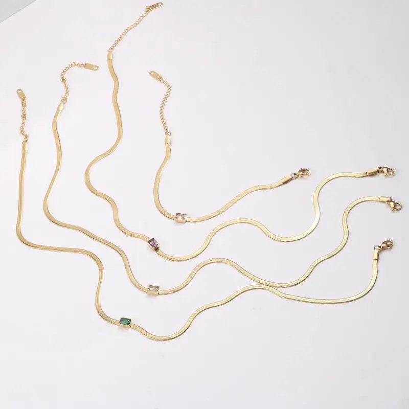 Crystal Rectangle Necklace, 18K Gold, Gift For Mom, Snake Chain Necklace, Crystal Pendant, Gift For Her, Dainty Necklace, Zirconia Necklace