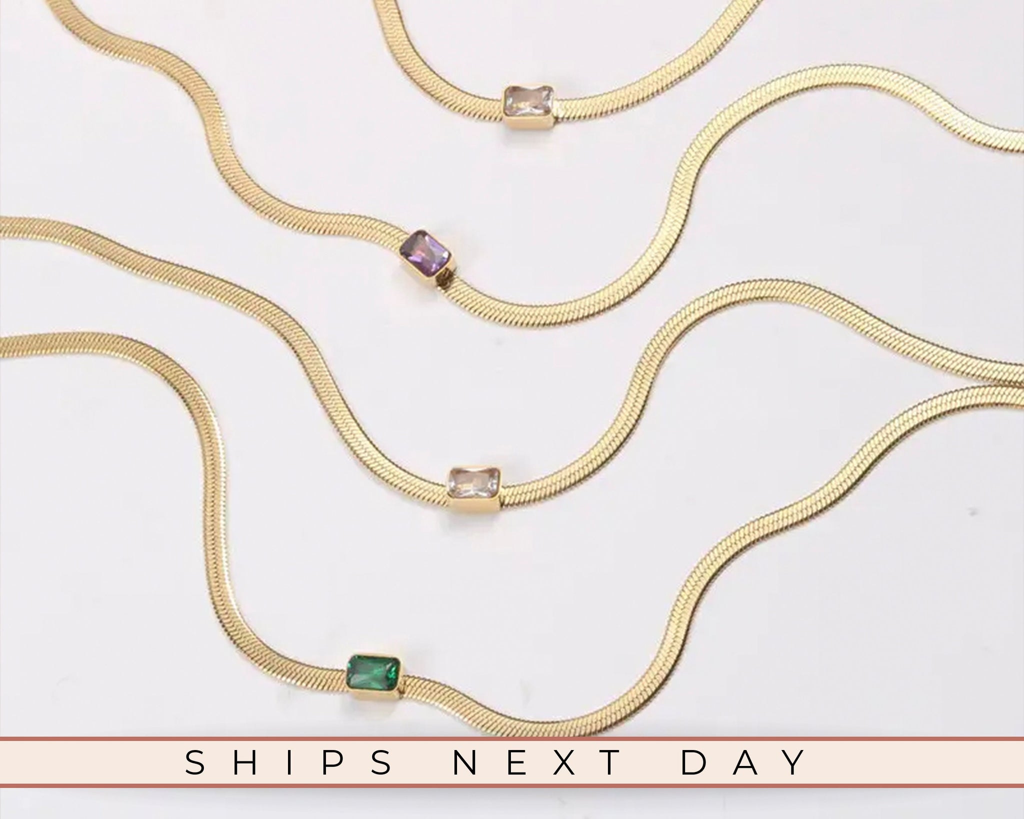 Crystal Rectangle Necklace, 18K Gold, Gift For Mom, Snake Chain Necklace, Crystal Pendant, Gift For Her, Dainty Necklace, Zirconia Necklace