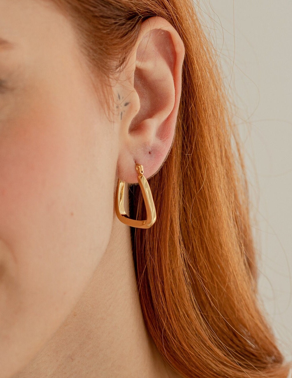 Square Hoop Earrings, 18K Gold, Minimalist Simple Earrings, Geometric Earrings, Gift For Mom, Unique Jewelry, Modern Earrings For Women