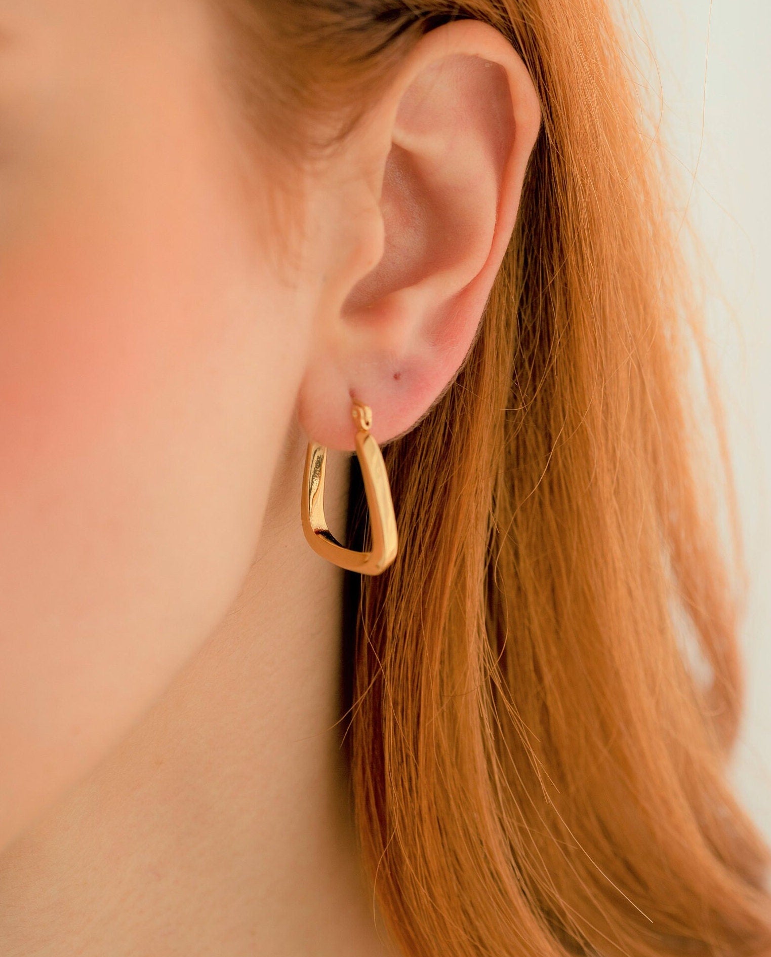 Square Hoop Earrings, 18K Gold, Minimalist Simple Earrings, Geometric Earrings, Gift For Mom, Unique Jewelry, Modern Earrings For Women