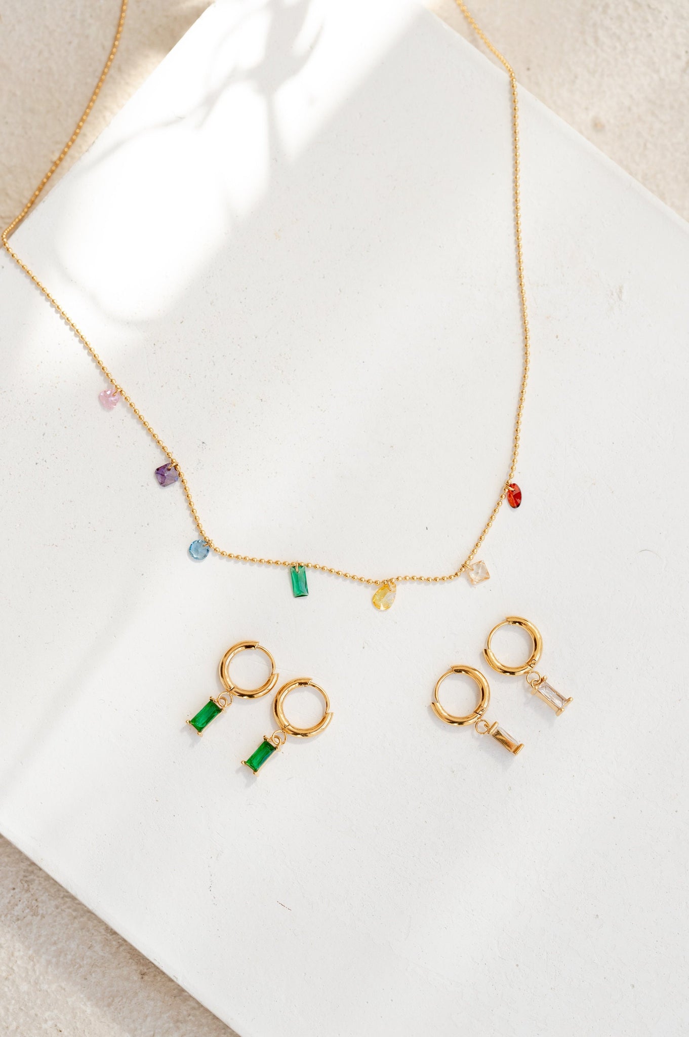Rainbow Stone Necklace, 18K Gold, Link Charm Necklace, Mama Necklace, Gemstone Necklace, Mothers Day Gift, Delicate Necklace, Unique Jewelry